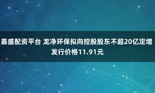 嘉盛配资平台 龙净环保拟向控股股东不超20亿定增 发行价格11.91元